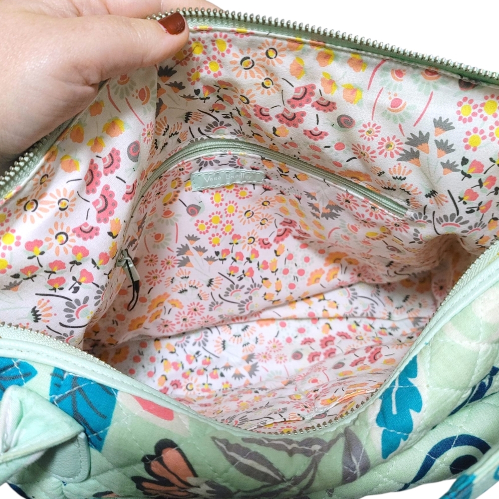 Vera Bradley Carson Mint Green Quilted Floral Medium Tote Bag Handbag Purse - Picture 9 of 10
